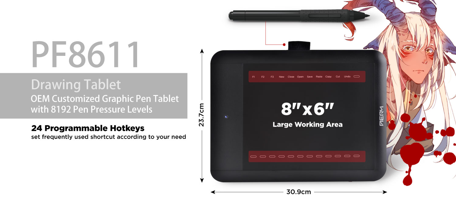 PE8611 graphic tablet, pen tablet, digitizer